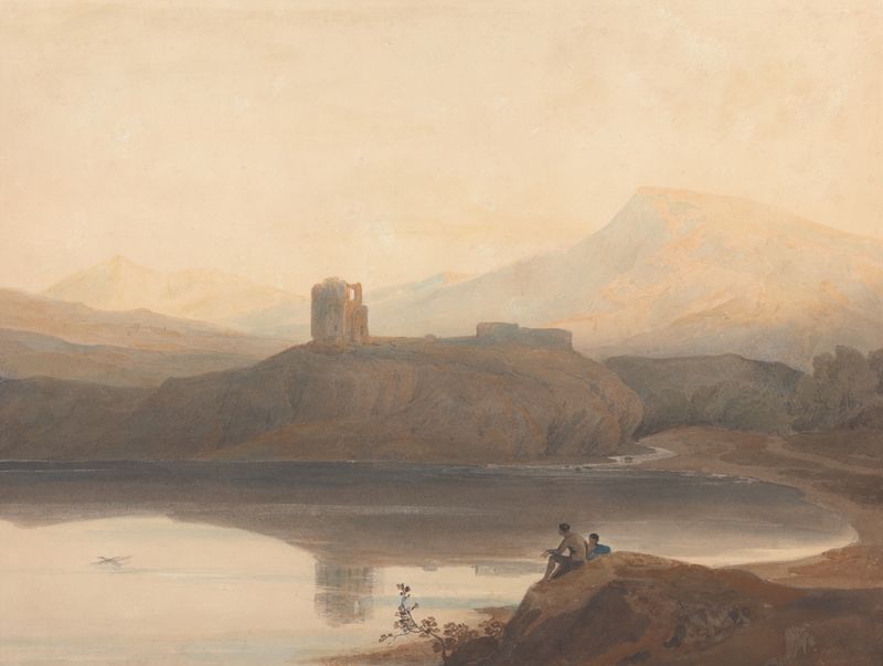 Llanberis Lake com Castle Dolbadern, aquarela sobre papel de John Varley
