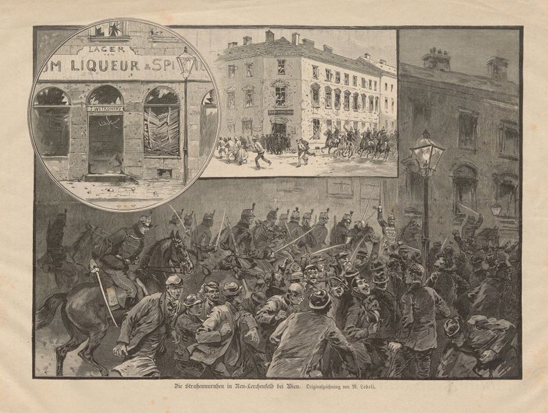 Escena histórica de disturbios en una ciudad de Moritz Ledeli, realismo