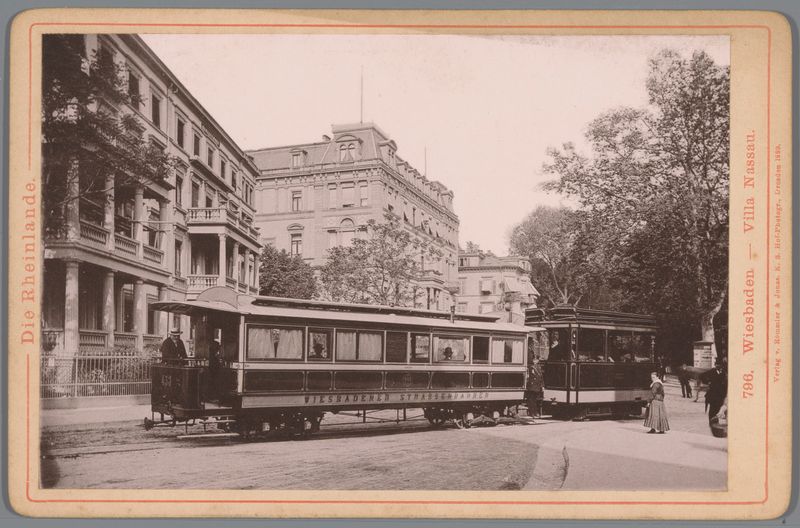 Paisaje de Wiesbaden con un tranvía, óleo sobre lienzo de Unknown Artist