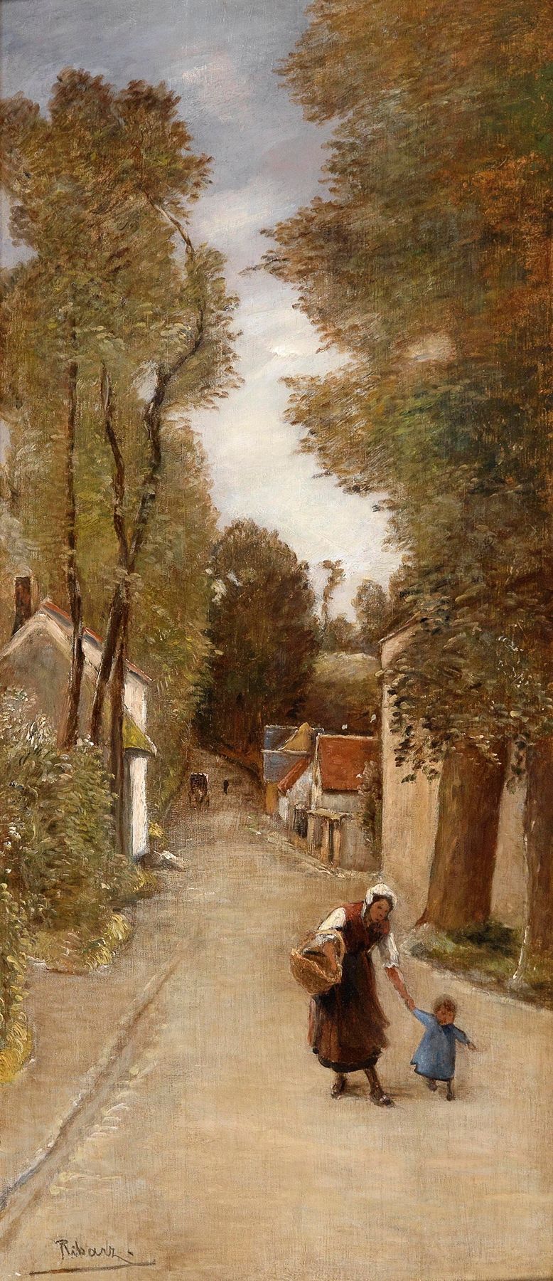 Landscape depicting a tranquil village with lush greenery by Rudolf Ribarz