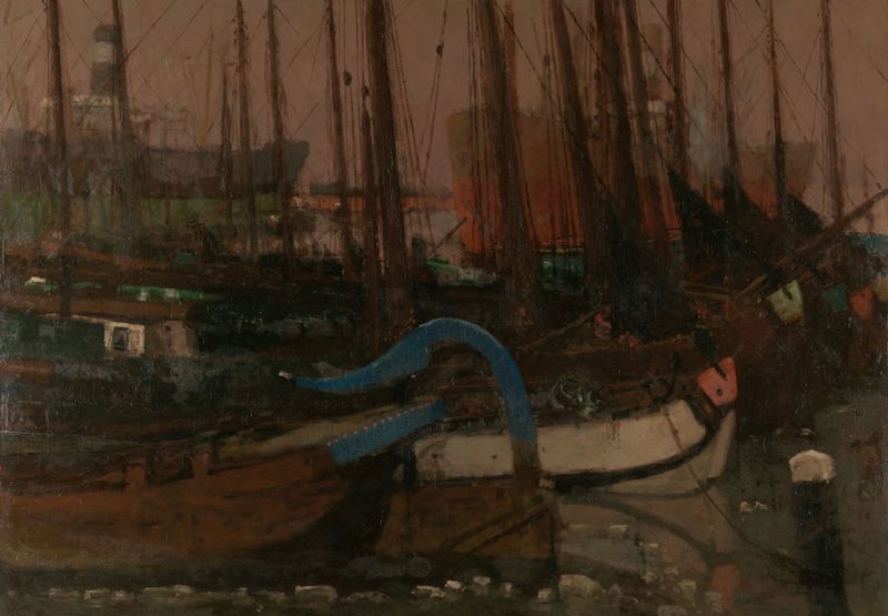 Ships in the Ice de George Hendrik Breitner, óleo sobre lienzo que representa icebergs y barcos.