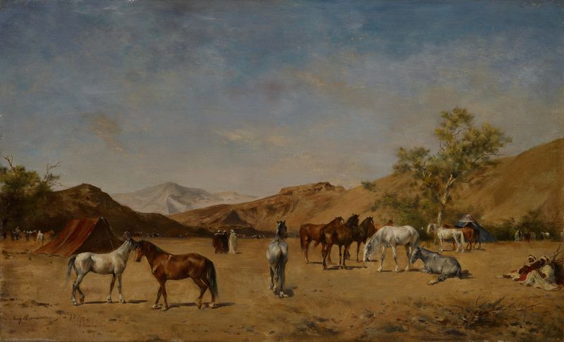 Desert landscape with tents, oil on canvas by Eugène Fromentin