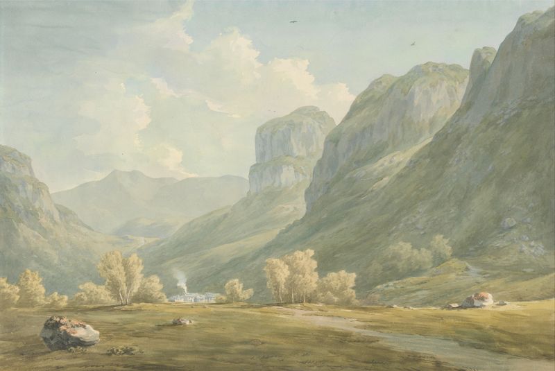 Landscape of Village of Stonethwaite and Eagle Cragg by John Warwick Smith, medium unknown.