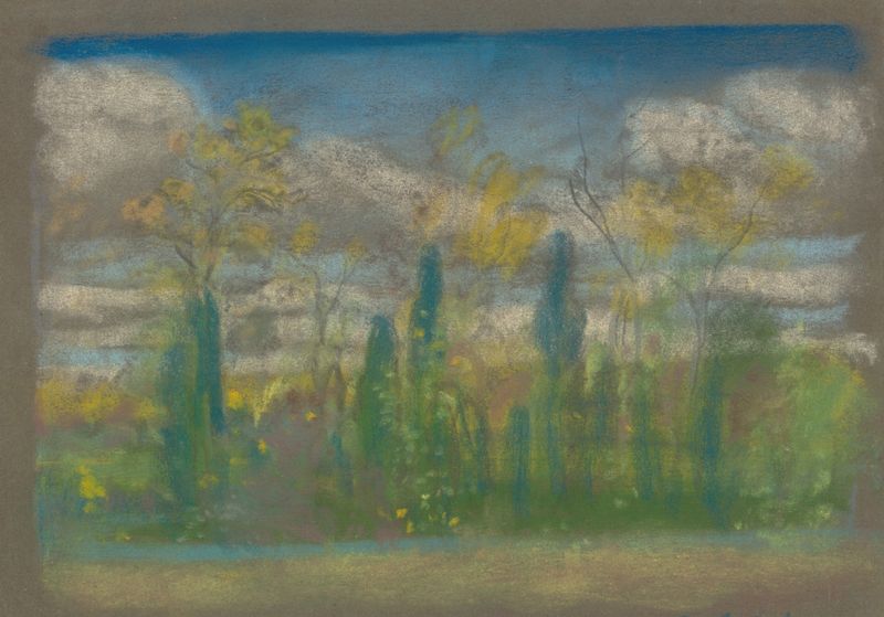 Botanical scene with flowers and greenery, oil painting by Arthur Bowen Davies