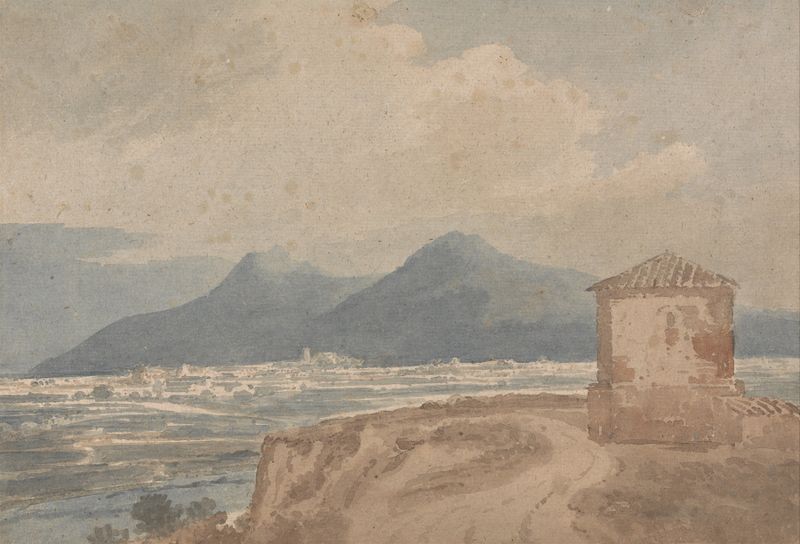 Landscape depicting hills and sunset by Monro School, unknown medium