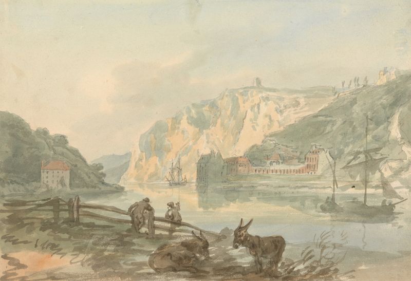 Paisaje de Hotwells from Rownham Ferry, óleo sobre lienzo de Nicholas Pocock