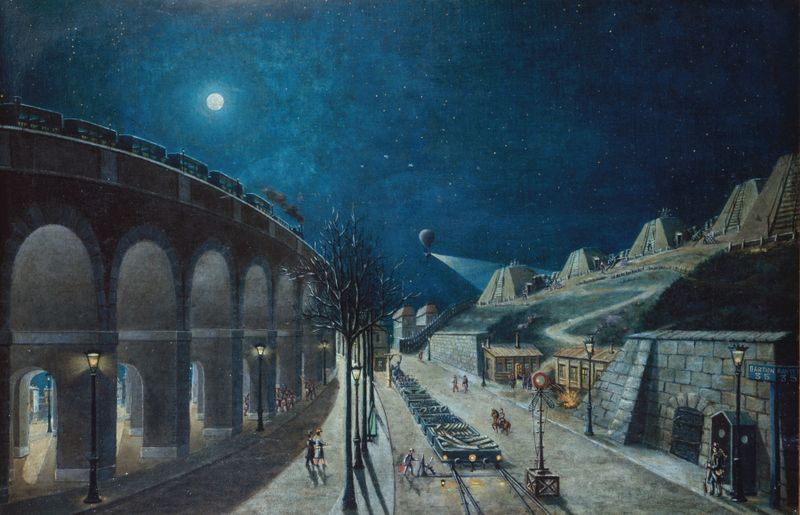 Le Viaduc du point-du-Jour et le Bastion 35, óleo sobre tela de Jules Mary