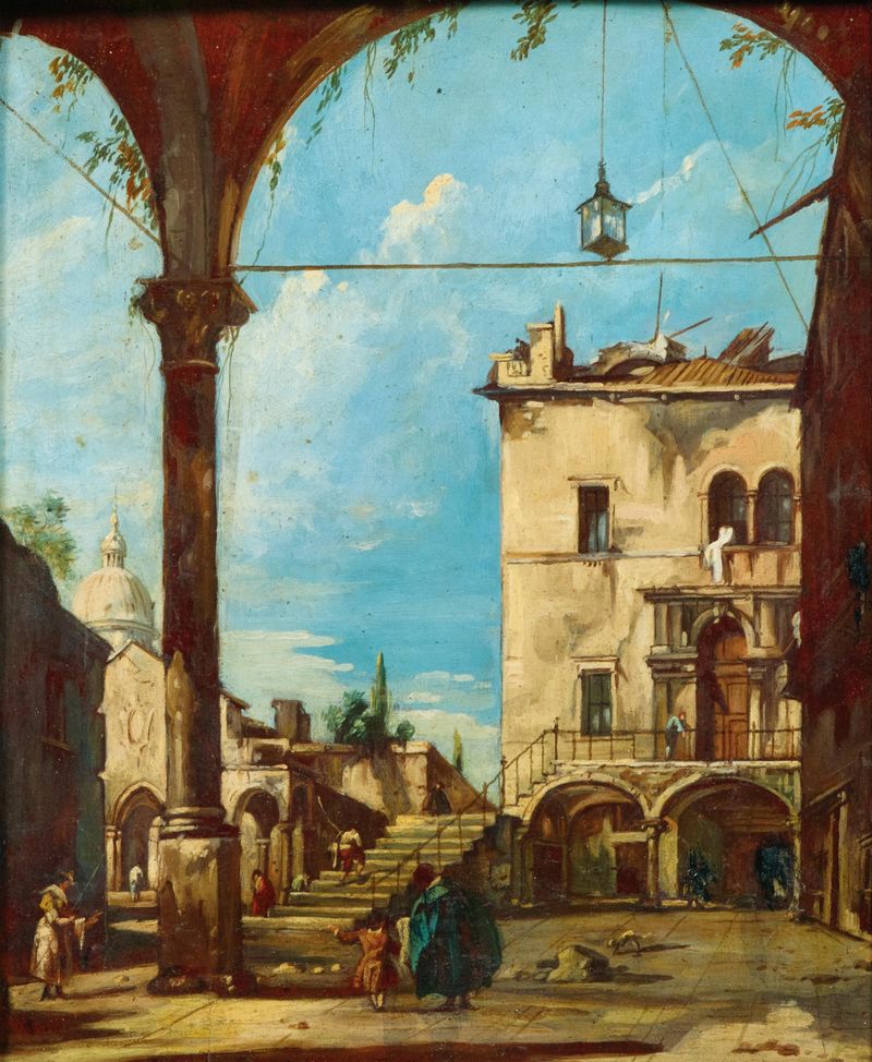 An Architectural Capriccio with Figures, oil on canvas by Giuseppe Bernardino Bison