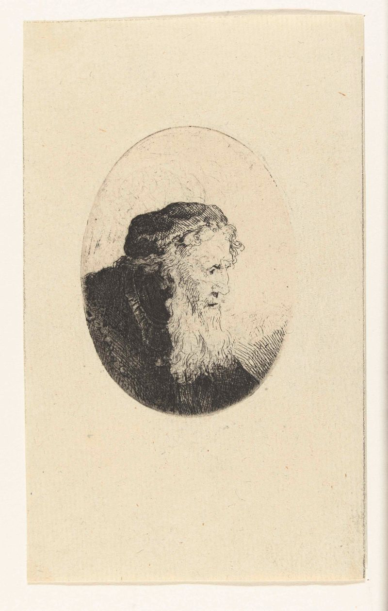 Portrait of an old man with a long beard, etching by Ferdinand Bol