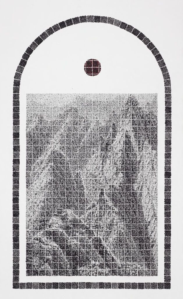 Paisagem com montanhas em tinta sobre papel de Lee Chun-Yi