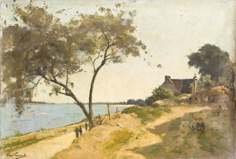 Marine scene with walkers on a path, oil painting by Paul Lecomte