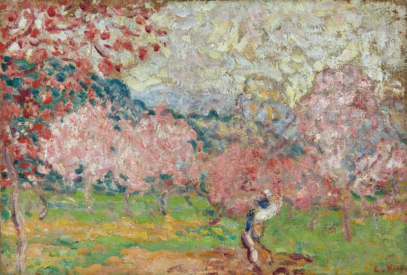 Pintura a óleo de Louis Valtat retratando flores de cerejeira em um pomar.