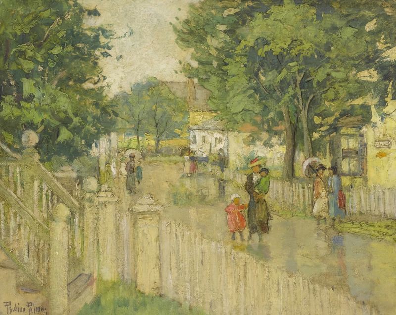 Pintura a óleo de Pauline Palmer retratando uma paisagem serena após a chuva.
