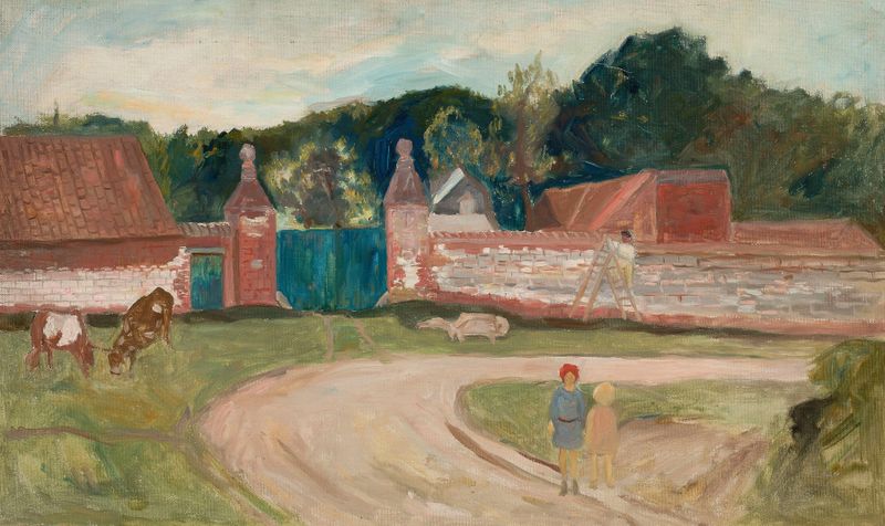 Road in front of the farm, óleo sobre lienzo de Tadeusz Makowski
