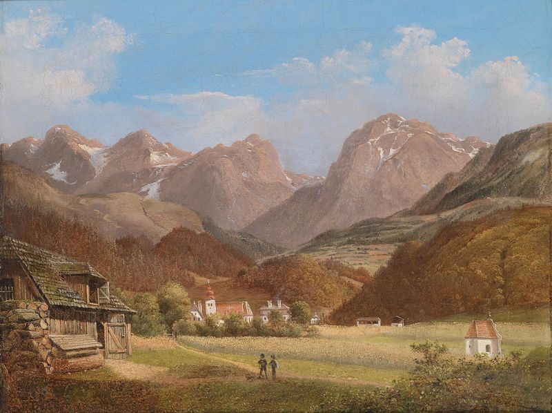 Landscape scene near Krain by Franz Steinfeld, oil painting featuring lush greenery and gentle light.
