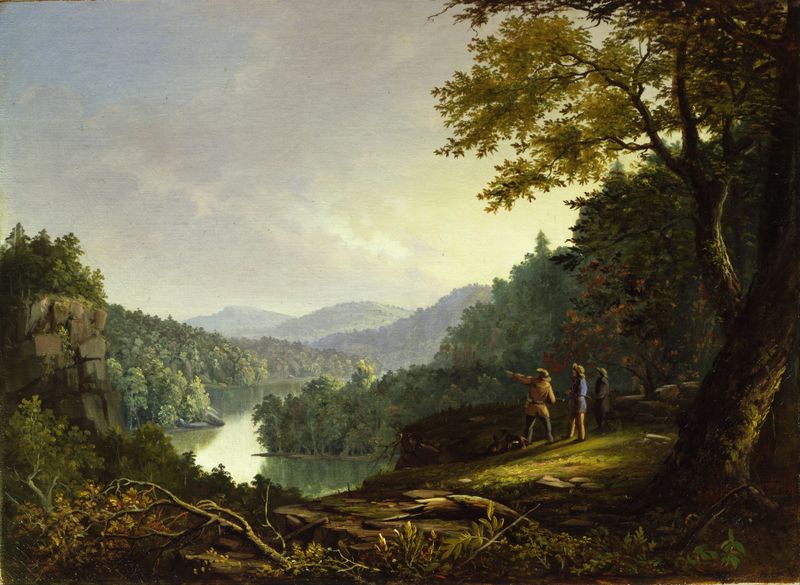 Kentucky Landscape óleo de James Pierce Barton que muestra colinas onduladas y un cielo vibrante.