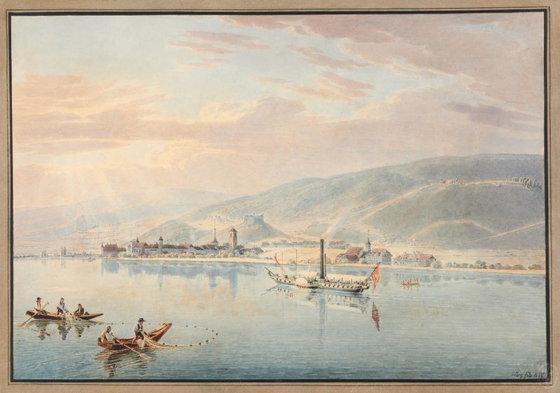 Vue du Lac de Bienne et du bateau à vapeur ‘Union’ de Gabriel Lory the Younger, pintura a óleo