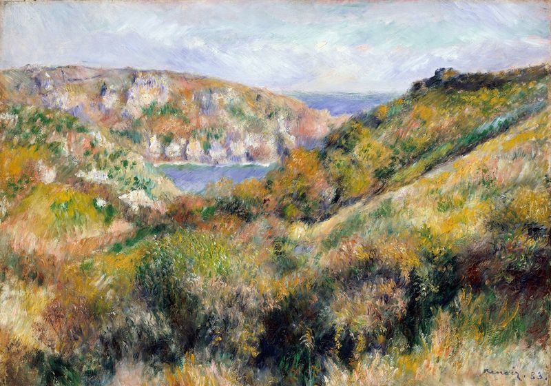 Paisaje de colinas y bahía en óleo de Pierre-Auguste Renoir