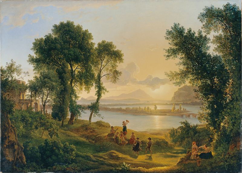 Romanticism landscape by Joseph Rebell depicting a sunset over the sea.