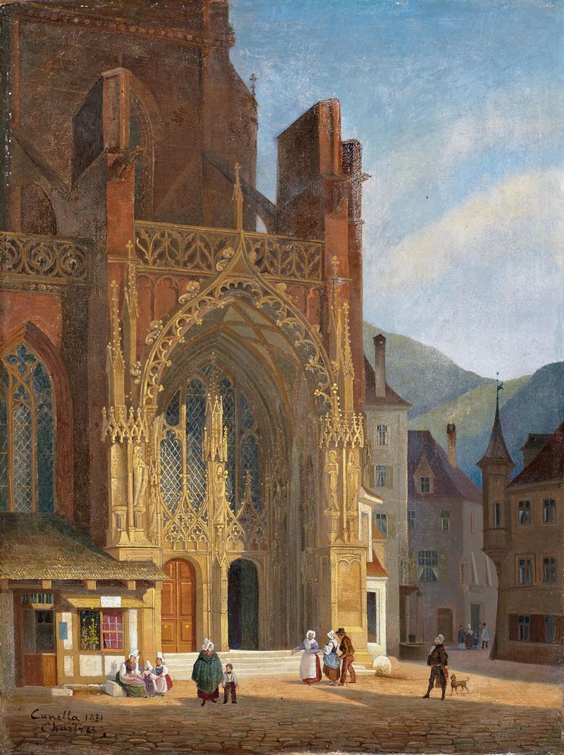Catedral de Chartres de Giuseppe Canella, con intrincados trabajos en piedra y arquitectura gótica.