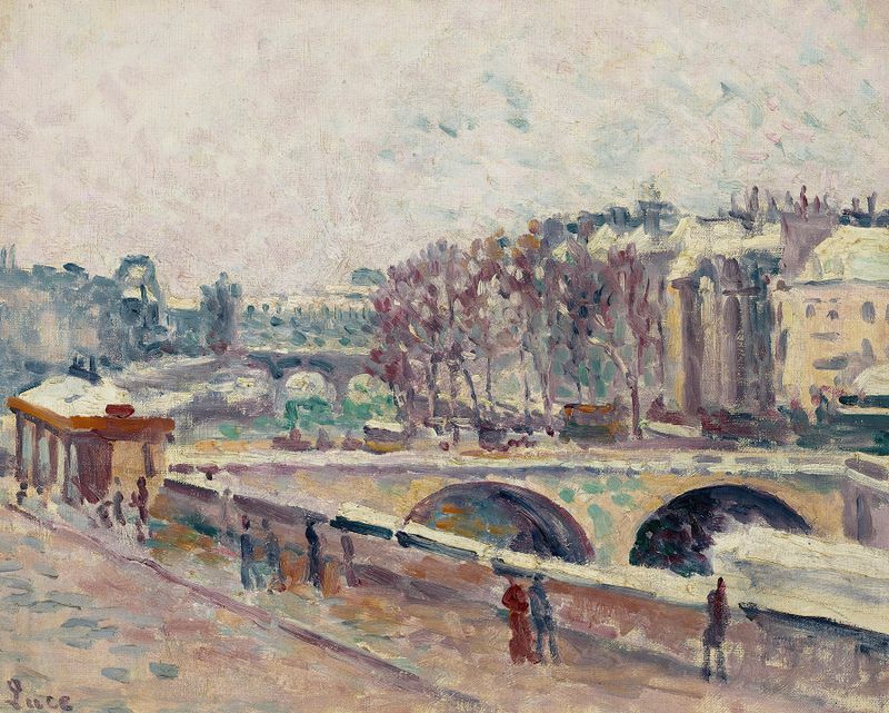 Le Quai Saint-Michel by Maximilien Luce, impressionist oil painting depicting the Seine and Parisian life.