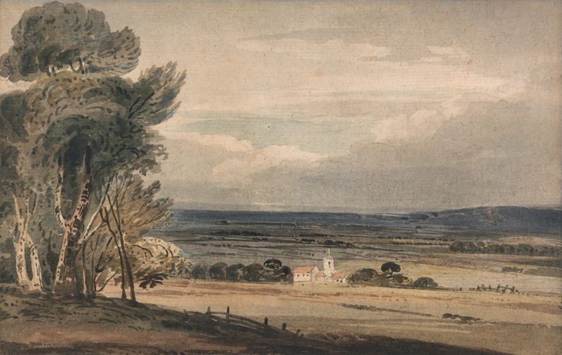 Paisaje con árboles y iglesia de William Pearson, medio desconocido.