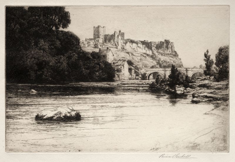 Richmond Castle by George Percival Gaskell, oil on canvas, landscape with moody sky and light play