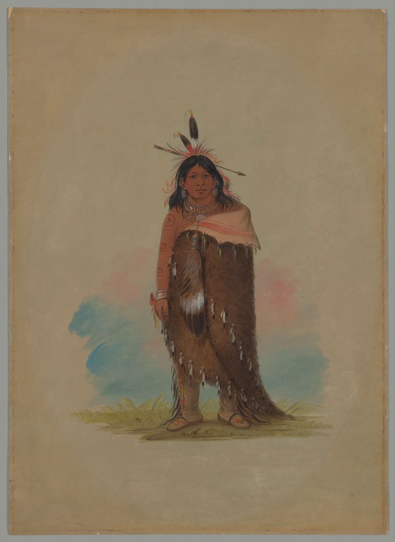Portrait of Hongs-káy-dee, oil on paper by George Catlin