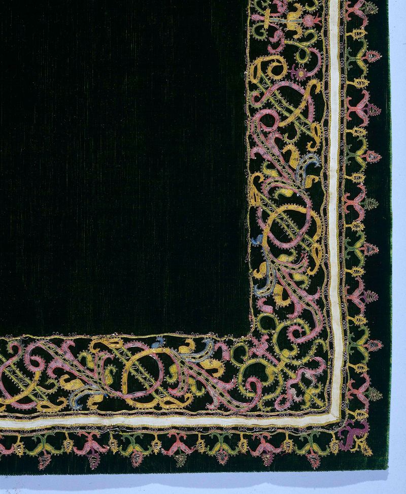 Encaje montado sobre terciopelo verde por artista desconocido, c. 1615-1630