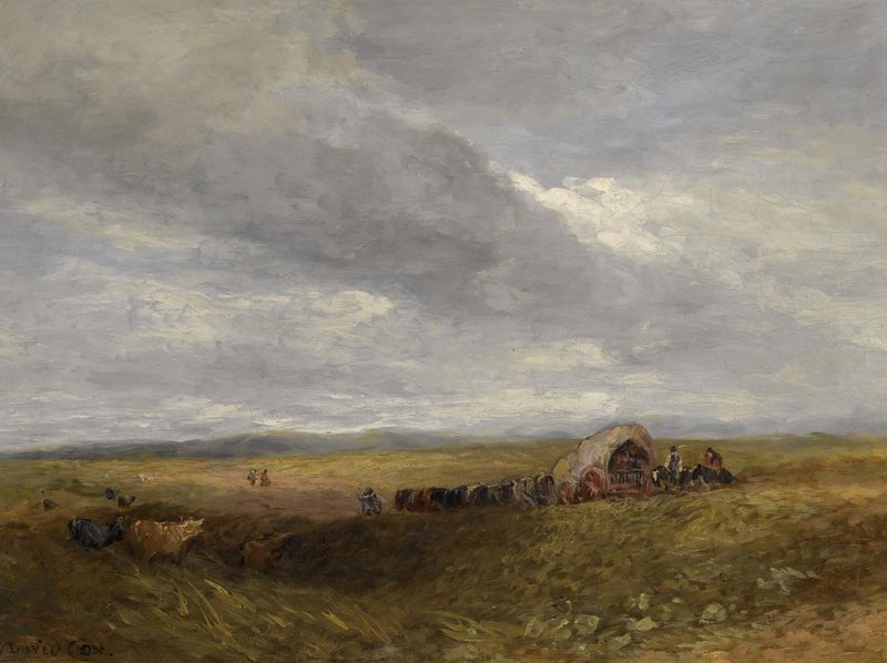 Paisaje con viajeros y luz moteada de David Cox, medio desconocido.