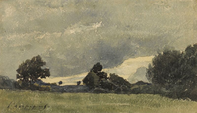 Paisaje de Henri-Joseph Harpignies, óleo con colores vibrantes y follaje exuberante.