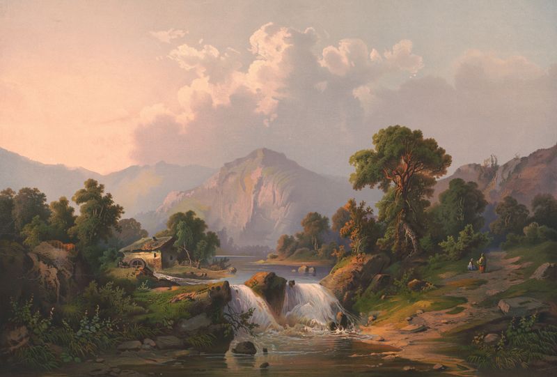 Escena de paisaje en los Catskills, pintura al óleo de un artista desconocido