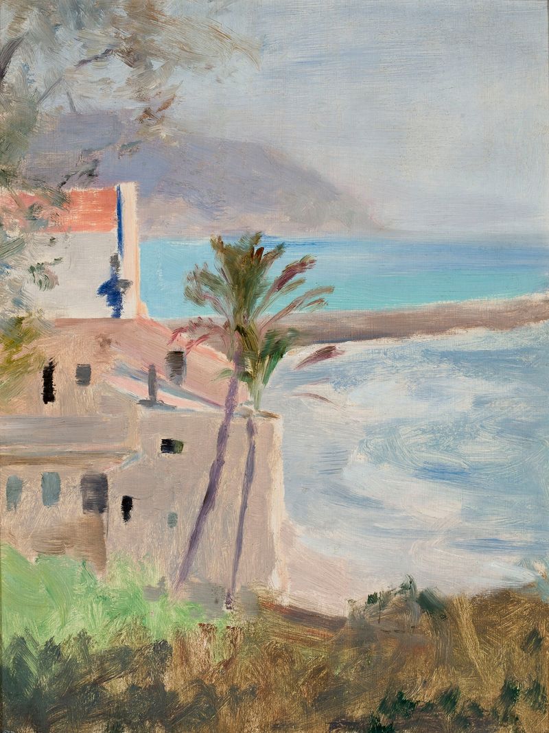 Paisagem impressionista de Jan Ciągliński, retratando ondas suaves e um céu tranquilo.