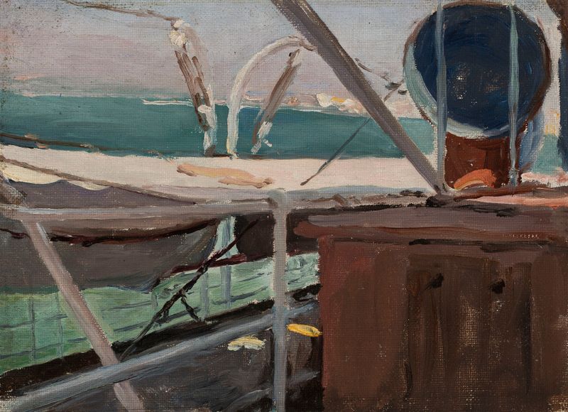 Óleo sobre tela de Jan Ciągliński retratando o navio 'Odessa' em mares turbulentos.
