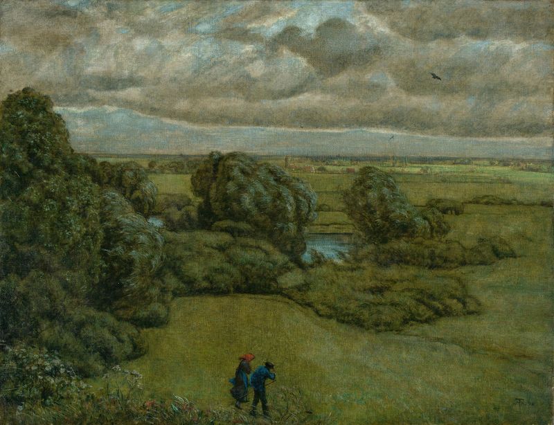 Paisaje en una Tormenta, óleo sobre lienzo de Hans Thoma, que muestra un paisaje tormentoso con nubes oscuras.