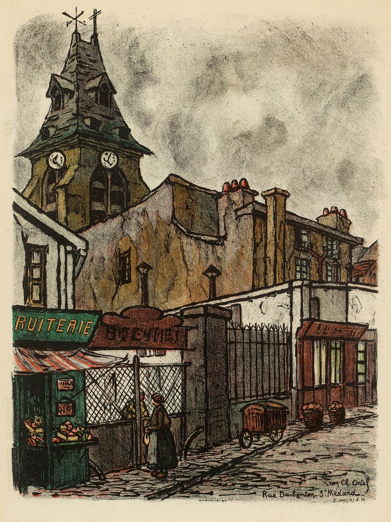 Rue Daubenton by Jean-Charles Contel, oil on canvas depicting a quiet Paris street in afternoon light.