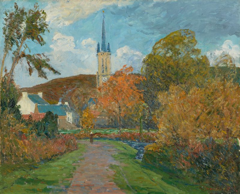 L’automne à Saint Jean du Doigt de Maxime Maufra, pintura al óleo que representa un paisaje de otoño.