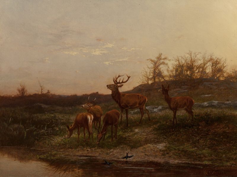 At the Watering Hole by Karl Bodmer, watercolor on paper depicting figures near a waterhole.