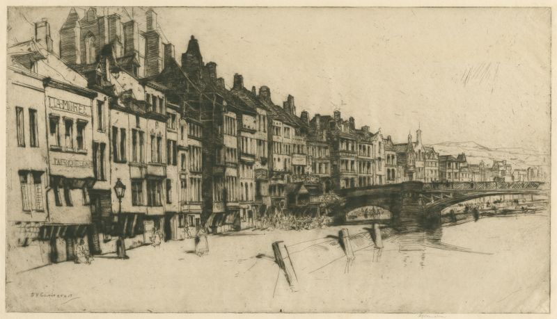 Paisaje de Dinant de David Young Cameron, que representa el río Mosa al atardecer.