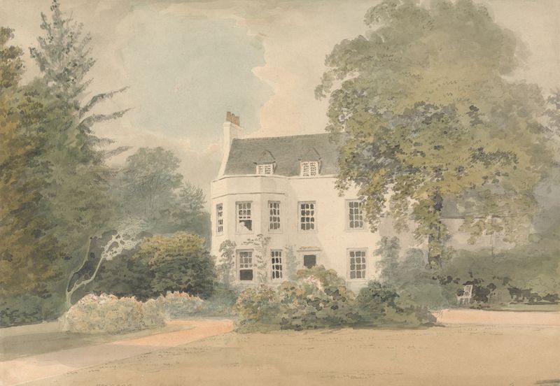 Uma casa branca em um jardim, pintura a óleo de Samuel Davis