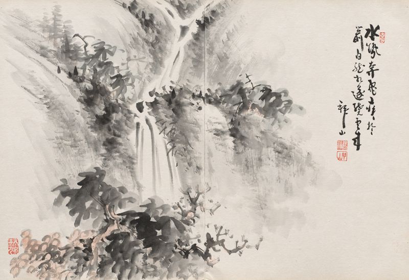 Obra botânica de Yoshitsugu Haizan, com flores e luz, final do século 19-início do século 20