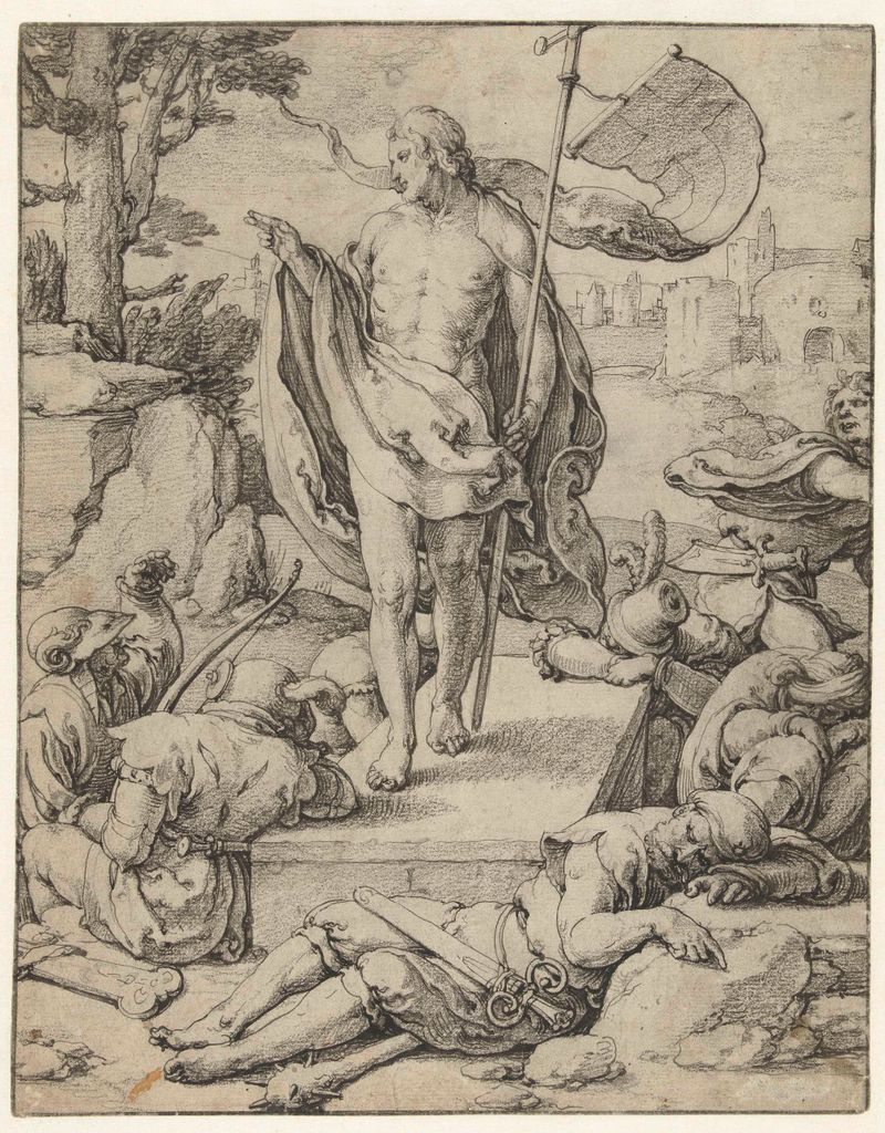 Cena de ressurreição com Cristo em luz radiante, pintura a óleo de Lucas van Leyden