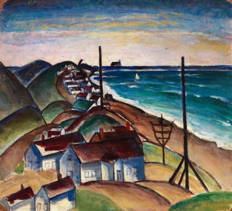 Seascape with Houses on Beach, Romantismo, Unknown Artist