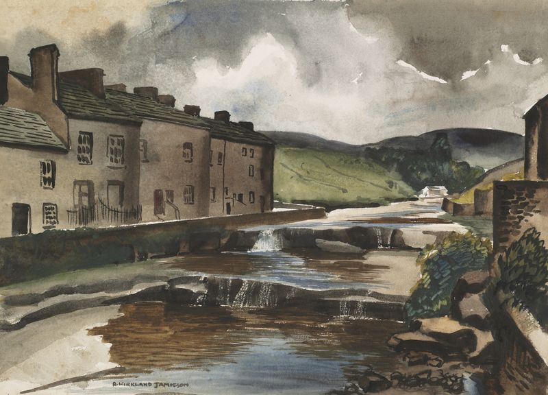 Paisaje de un pueblo de Yorkshire por Robert Kirkland Jamieson, óleo sobre lienzo