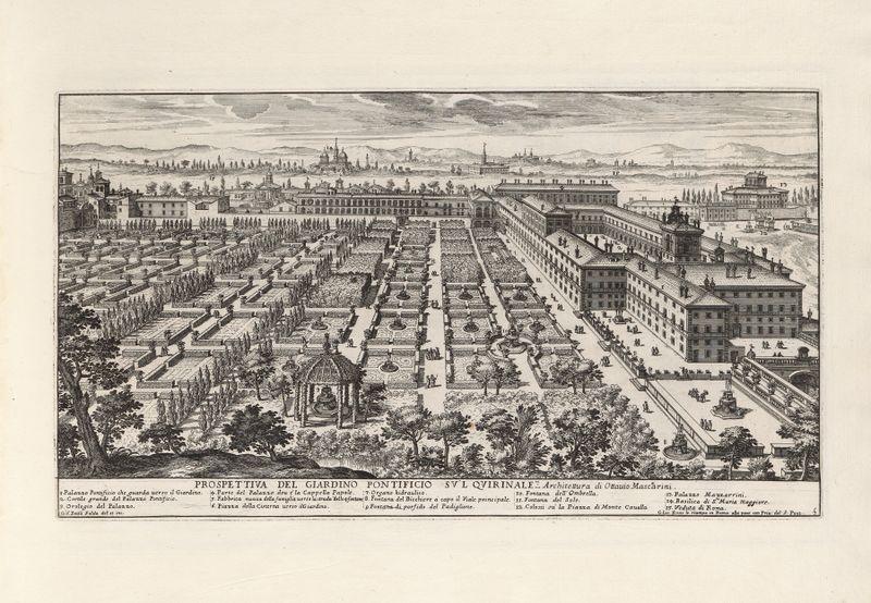 Obra botánica de Giovanni Battista Falda, que representa vegetación exuberante y plantas.