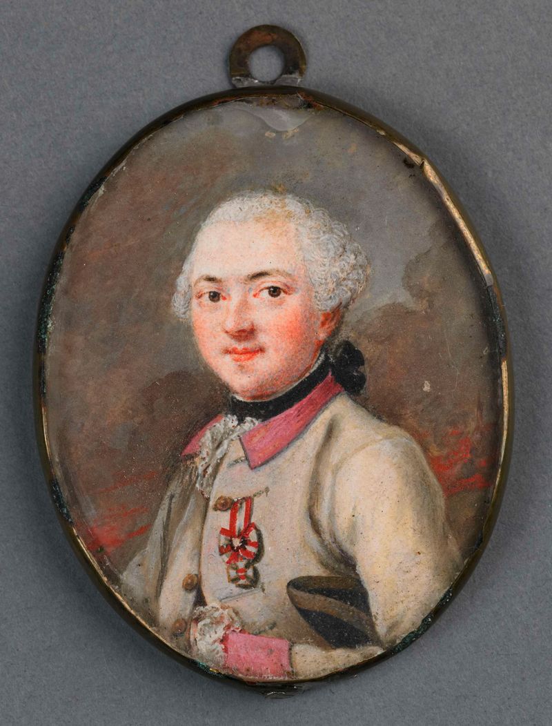 Retrato de um oficial austríaco em uniforme, estilo rococó, artista desconhecido