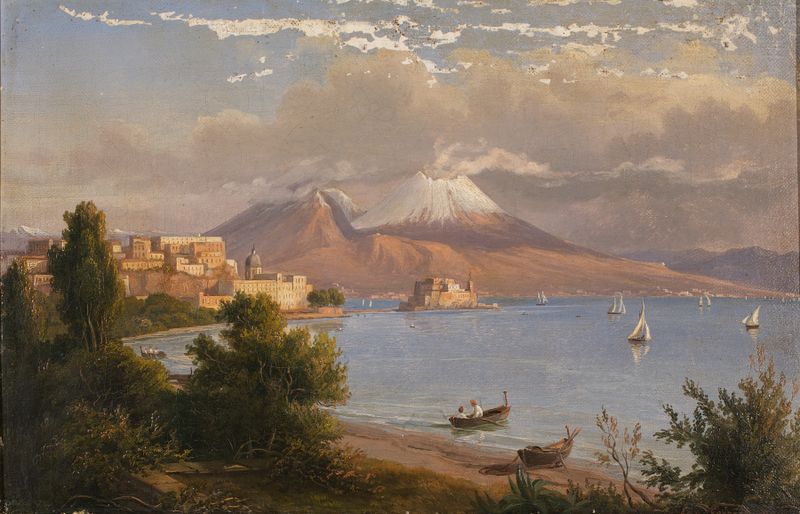 Paisagem com o Vesúvio, pintura a óleo de G. von Guirardi