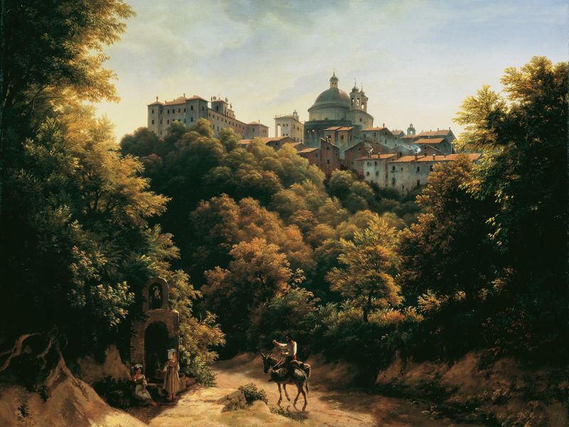 Landscape oil painting by Johann Heinrich Schilbach depicting valleys and hills.