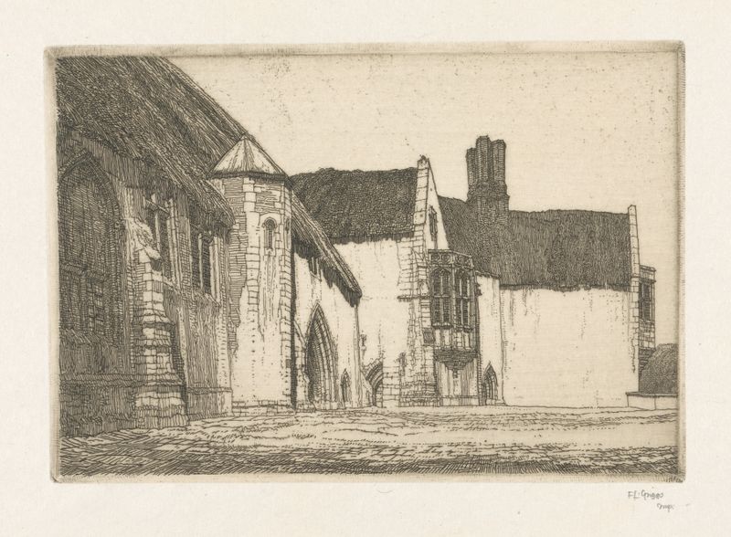 Ethereal landscape with glowing trees, etching by Frederick Landseer Maur Griggs