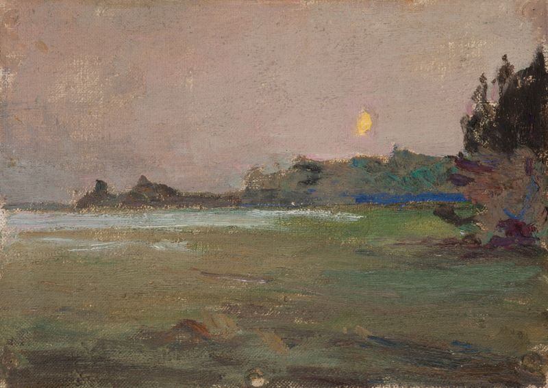 Paisagem representando uma noite iluminada pela lua de Jan Ciągliński, pintura a óleo